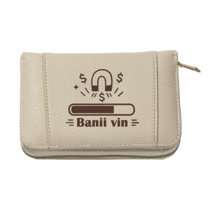 Portofel damă personalizat „Banii vin”, gravat laser