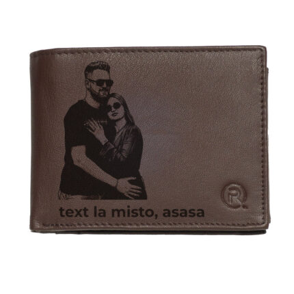 Portofel personalizat barbati din piele naturala cu poză și text gravat Laser, culoarea maro